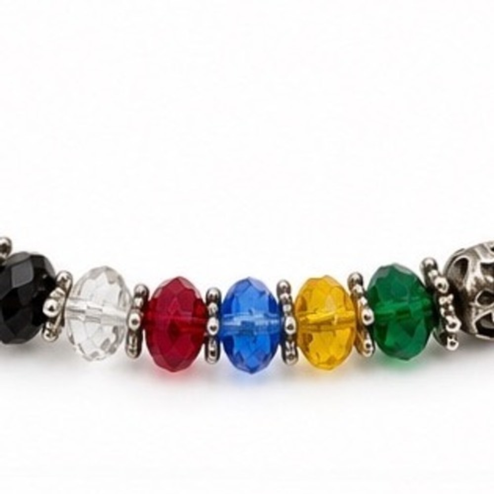 Bohemian Silver Tone Rainbow Crystal Beaded Toggle Bracelet Antique Finish - Picture 2 of 8